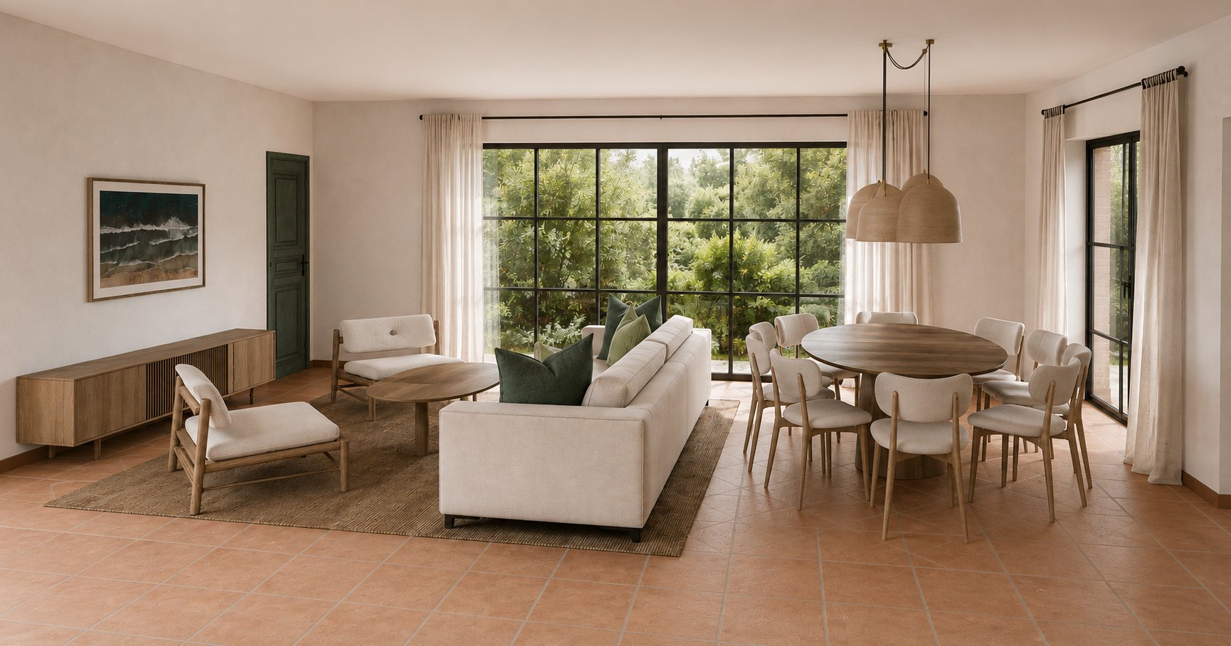 Deuxième vue du séjour et de la salle à manger d'une maison provençale